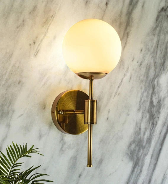 Detec Strick Sol Brass with Opal Globe Wall Sconce