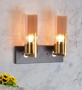 Detec Brass Grove Amber Glass  Double Shade Wall Light