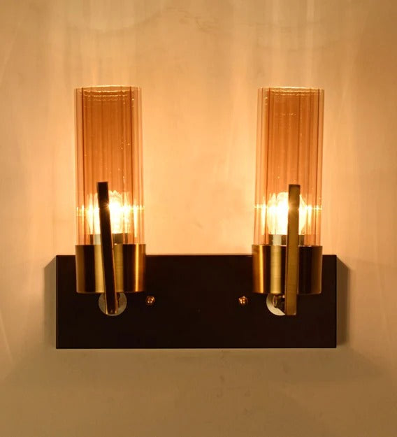Detec Brass Grove Amber Glass  Double Shade Wall Light