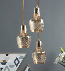 Detec  Alita 3-light Amber lustere Glass Brass Edge Pendant Cluster