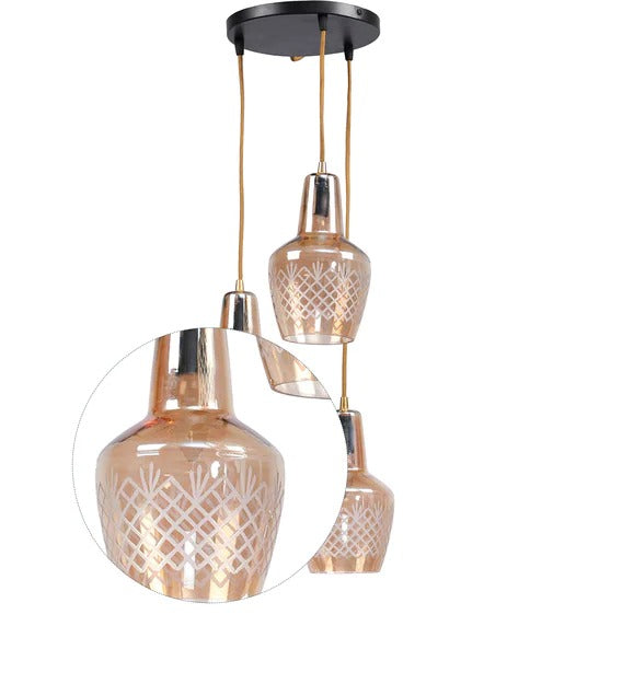 Detec  Alita 3-light Amber lustere Glass Brass Edge Pendant Cluster