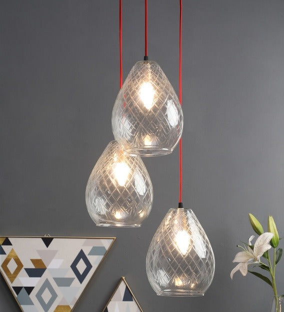 Detec Mariana 3-Light Hanging Cluster with Cutwork Clear Glass Shade & Contrast Wire