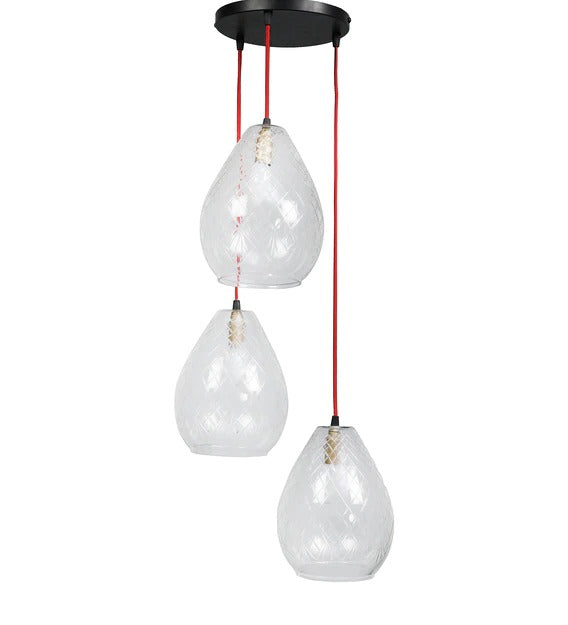Detec Mariana 3-Light Hanging Cluster with Cutwork Clear Glass Shade & Contrast Wire