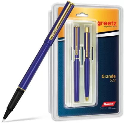 Detec™ Rorito Garnde 522 (रोलर पेन और बॉल पेन का सेट) रोलर बॉल पेन (2 का पैक, नीला)