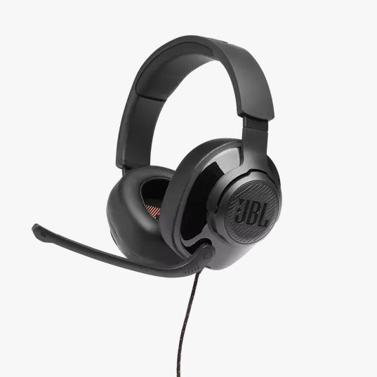 JBL Quantum 300 Hybrid wired over-ear PC gaming headset with flip-up mic