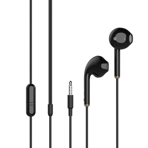 Ambrane EP-38 Wired Earphones with Metal Connectors, In-Line Mic and Tangle free Design (Black) (Pack of 10)