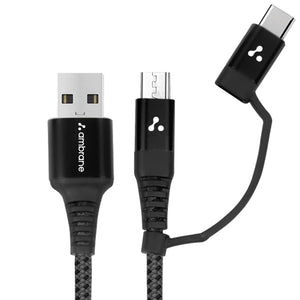 Ambrane ABDC-10 2 in 1 Braided Cable (Black-Grey)