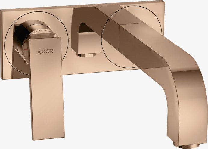 AXOR Citterio Single lever basin mixer for concealed installation wall-mounted with lever handle, spout 220 mm and plate Polished Red Gold 39119300