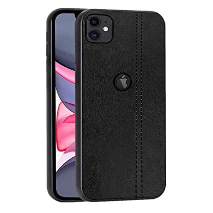 Open Box, Unused Amazon Brand - Solimo Leather Mobile Cover (Soft & Flexible Back case), for Apple iPhone 11 - Black