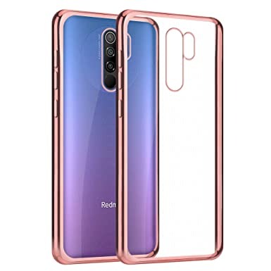 Open Box, Unused Amazon Brand - Solimo Electroplated Frame Bumper Ultra Crystal Clear Soft Back Cover for Redmi 9 Prime - Rose Gold
