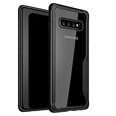 Open Box, Unused Amazon Brand - Solimo Transparent Black Bumper Case (Hard Back & Soft Bumper Cover) with for Samsung Galaxy S10 - Black