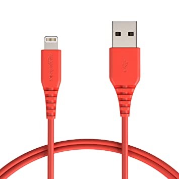 खुला बॉक्स, अप्रयुक्त AmazonBasics Apple प्रमाणित लाइटनिंग से USB चार्ज और सिंक केबल, 3 फीट (0.9 मीटर) - लाल