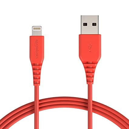 खुला बॉक्स, अप्रयुक्त Amazonbasics Apple प्रमाणित लाइटनिंग टू USB चार्ज और चार्जिंग एडाप्टर के लिए सिंक केबल, 6 फीट (1.8 मीटर) - लाल