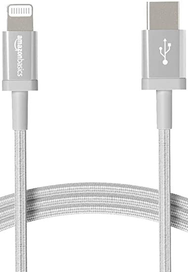 Open Box, Unused AmazonBasics Nylon Braided USB-C to Lightning Cable, MFi Certified iPhone Charger - Silver, 6-Foot