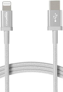 Open Box, Unused AmazonBasics Nylon Braided USB-C to Lightning Cable, MFi Certified iPhone Charger - Silver, 6-Foot