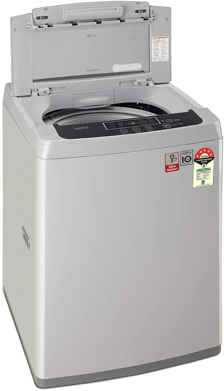 एलजी 7 किलो 5 स्टार इन्वर्टर फुली-ऑटोमैटिक टॉप लोडिंग वॉशिंग मशीन (‎T70SKSF1Z, मिडिल फ्री सिल्वर, टर्बोड्रम)