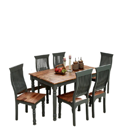 Detec™ Solid Wood 6 Seater Dining Set In Grey & Natural Finish