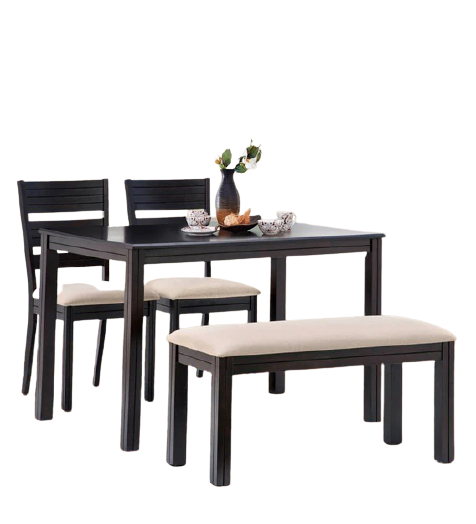 Detec™ 4 Seater Dining Table Set with Chair & Bench in Brown Color