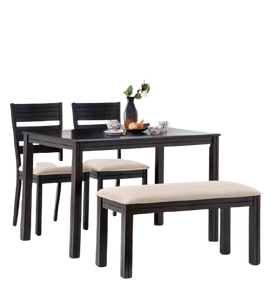 Detec™ 4 Seater Dining Table Set with Chair & Bench in Brown Color