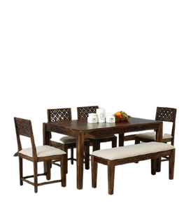 Detec™ Solid Wood 6 Seater Dining Set in Provincial Teak Finish- Mudramark