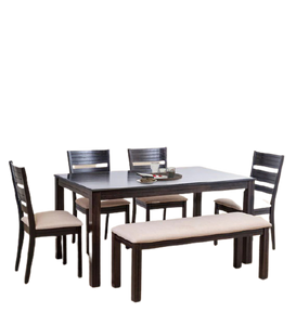 Detec™ 6 Seater Dining Table Set with Chair & Bench in Brown Color