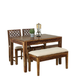 Load image into Gallery viewer, Detec™ Solid Wood 4 Seater Dining Set With Bench in Provinicial Teak Finish- Mudramark
