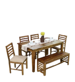 Load image into Gallery viewer, Detec™ Solid Wood 6 Seater Dining Set with Bench in Rustic Teak Finish
