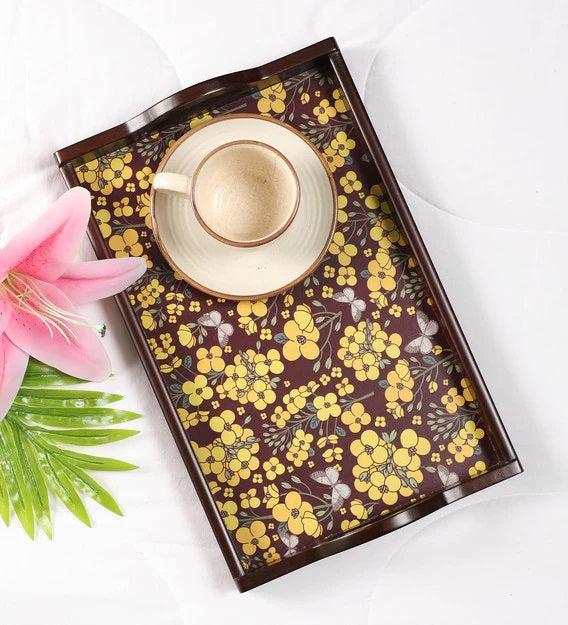 Detec™ MDF Wood Tray In Yellow Flower Print
