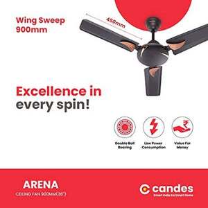 Candes Arena 900 mm Anti Dust 3 Blade Ceiling Fan  (Coffee Brown, Pack of 1)