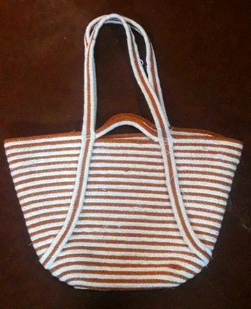 Detec Jute and Cotton Hand Bag (White and Brown)