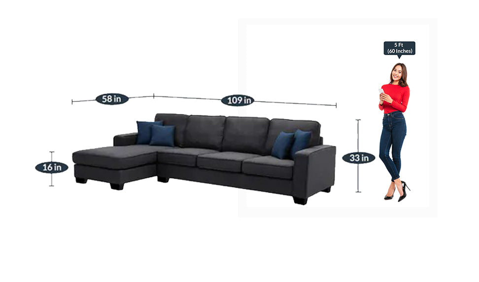 Detec™ Othmar 5 Seater RHS Sectional Sofa - Dark Grey Color