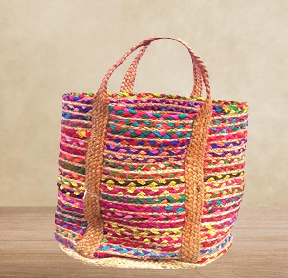 Detec  Jute and Cotton Hand Bag - Multicolor