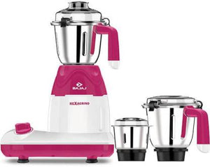 Bajaj Hexagrind 600-Watt Mixer Grinder with 3 Jars (White/Pink)