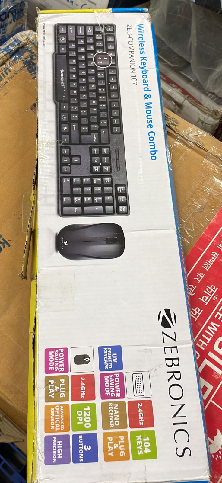 Open Box, Unused Zebronics Zeb-Companion 107 USB Wireless Keyboard and Mouse Set with Nano Receiver Black Pack of 5