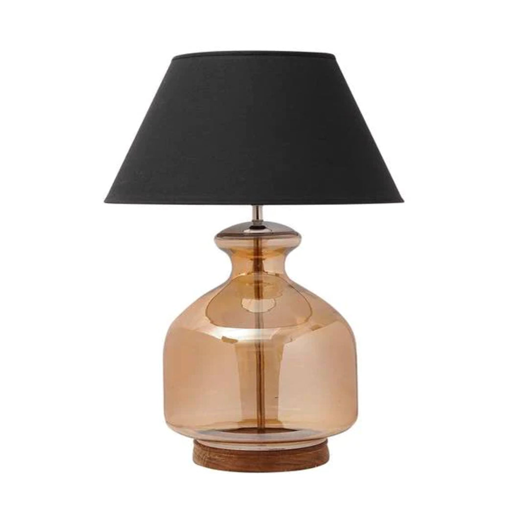 Detec Black Cotton Shade Table Lamp with Amber Luster Glass Base