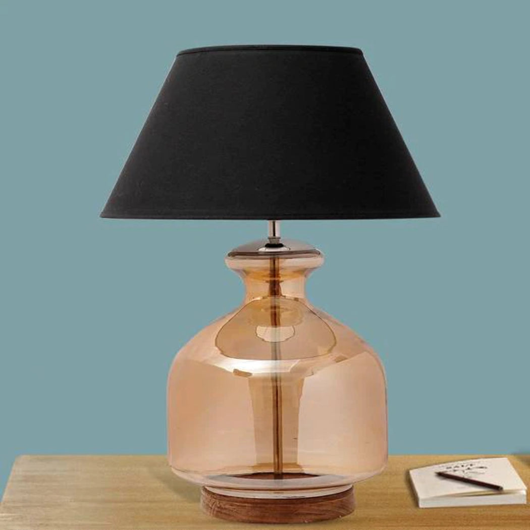 Detec Black Cotton Shade Table Lamp with Amber Luster Glass Base