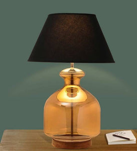 Detec Black Cotton Shade Table Lamp with Amber Luster Glass Base
