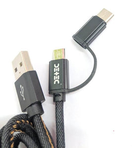 Detec Data Cable - 2 in 1 - Black  - Type C & Micro USB Port - Detech Devices Private Limited