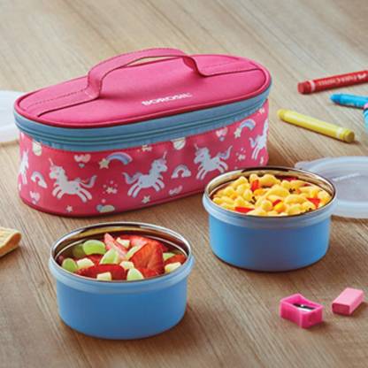 Detec™ Borosil Candy Pink SS Lunch Box with 2 Blue Containers PACK OF 10