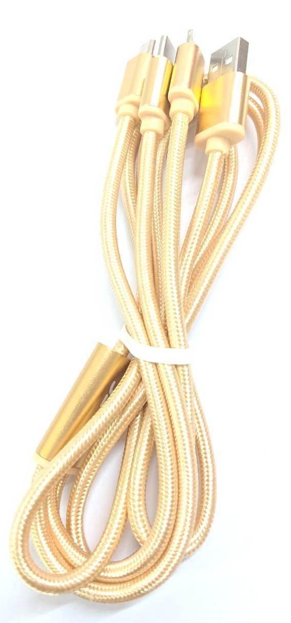 Data Cable - 3 - in - 1 Type C & Micro USB & Lightning Port (golden yellow) (Pack of  7)