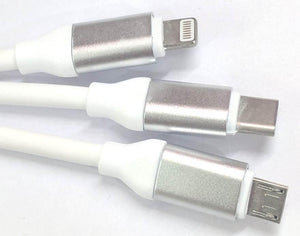 3 - in - 1 USB Type Data & Charging Cable - Type C & Micro USB & Lightning Port -White Colour - 1 Meter - 2 A - Detech Devices Private Limited