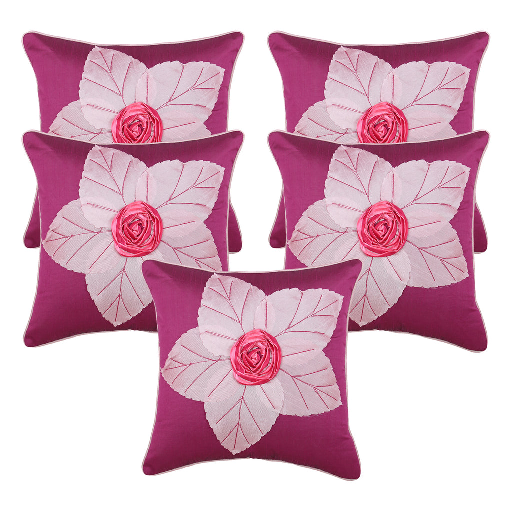 Desi Kapda Embroidered Cushions Cover (Pack of 5, 40 cm*40 cm, Pink)