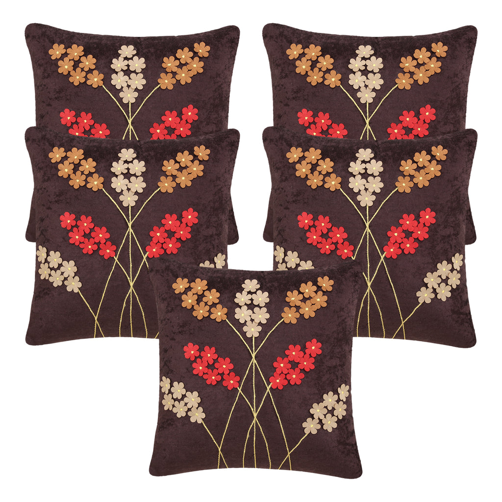 Desi Kapda Floral Cushions Cover (Pack of 2, 40 cm*40 cm, Brown)