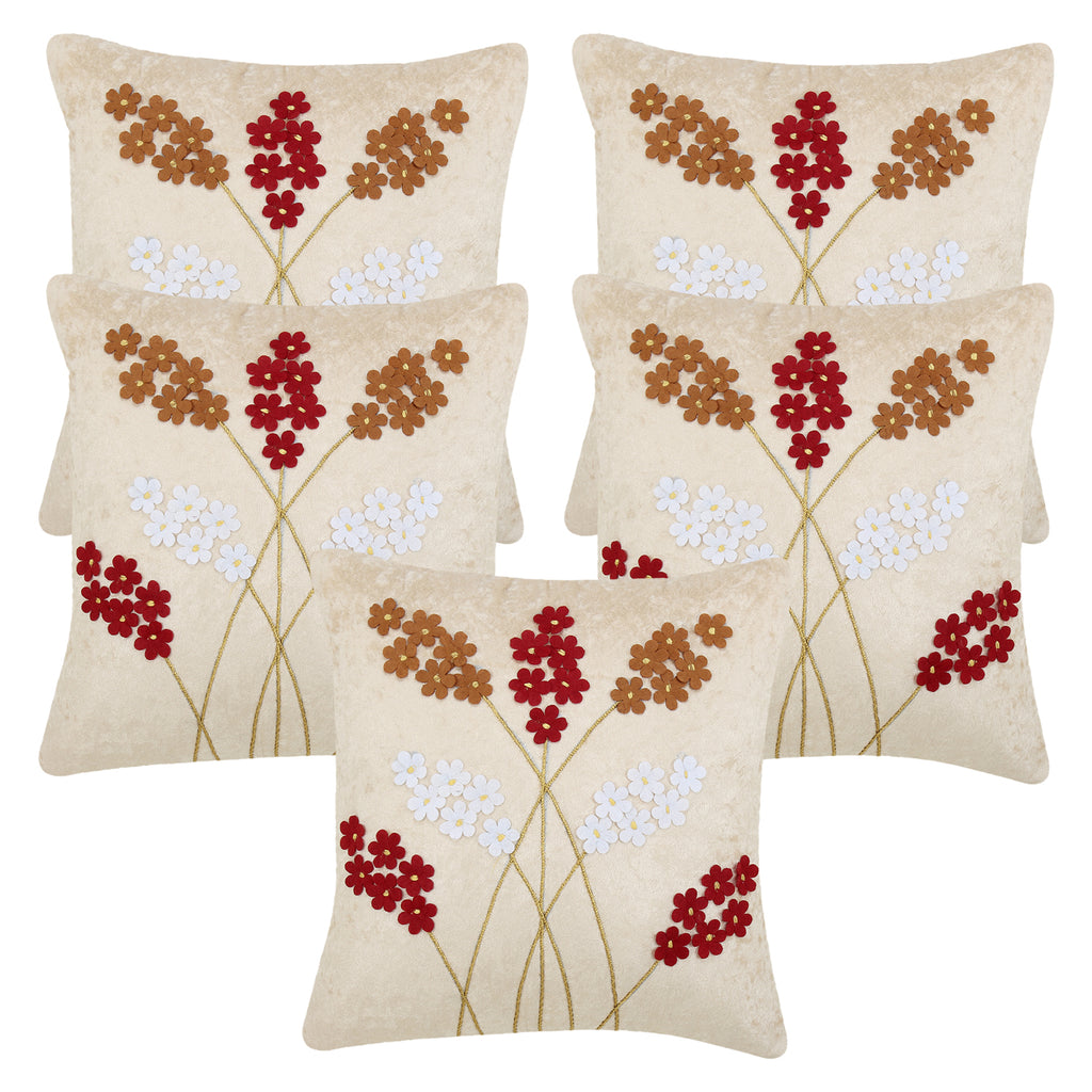 Desi Kapda Floral Cushions Cover (Pack of 5, 40 cm*40 cm, Beige)