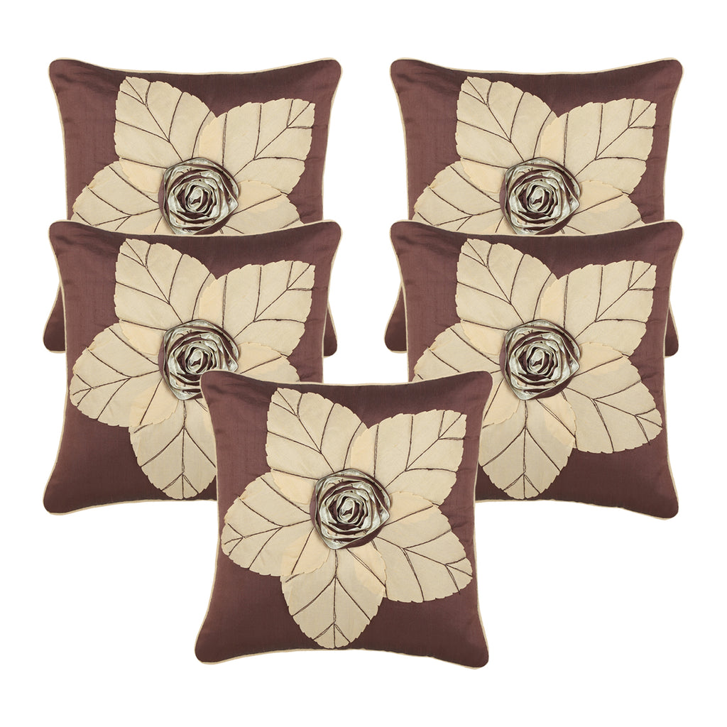 Desi Kapda Embroidered Cushions Cover (Pack of 5, 40 cm*40 cm, Brown)