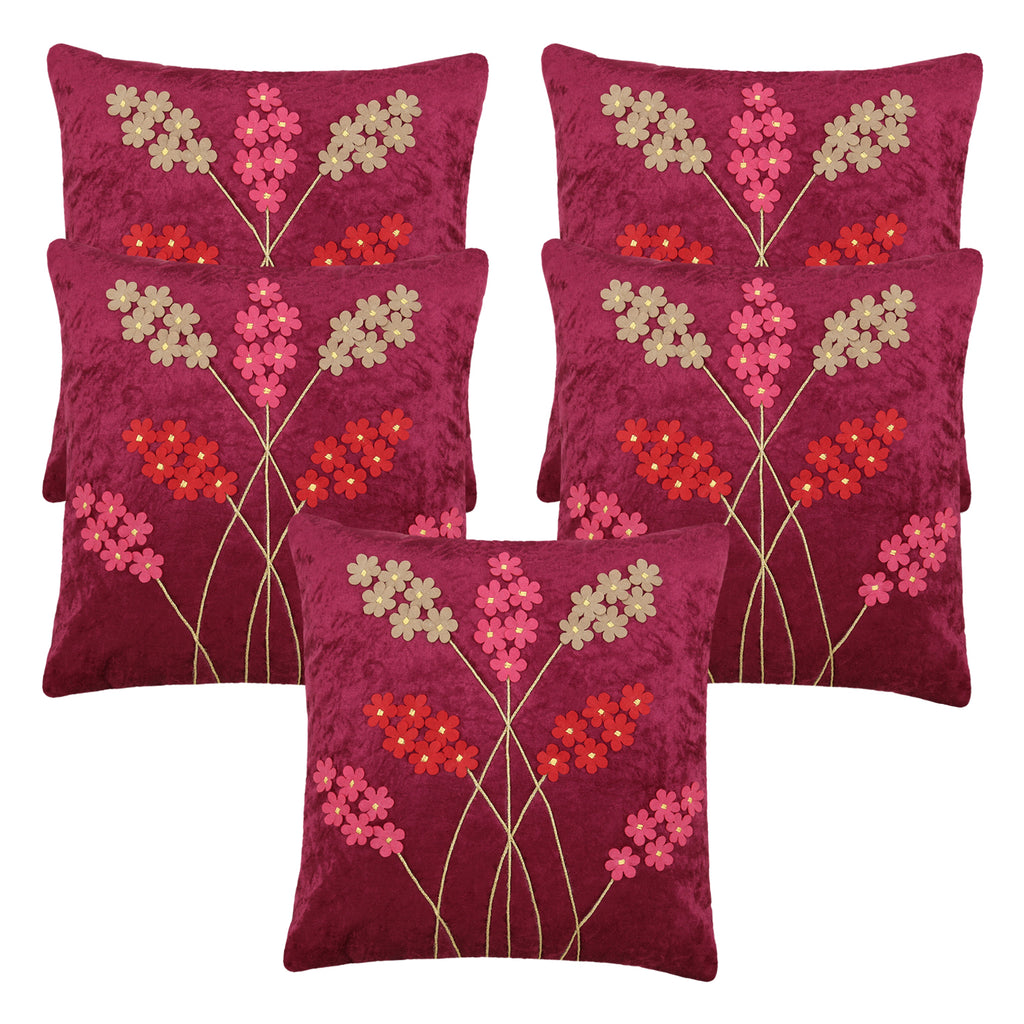 Desi Kapda Floral Cushions Cover (Pack of 5, 40 cm*40 cm, Pink)