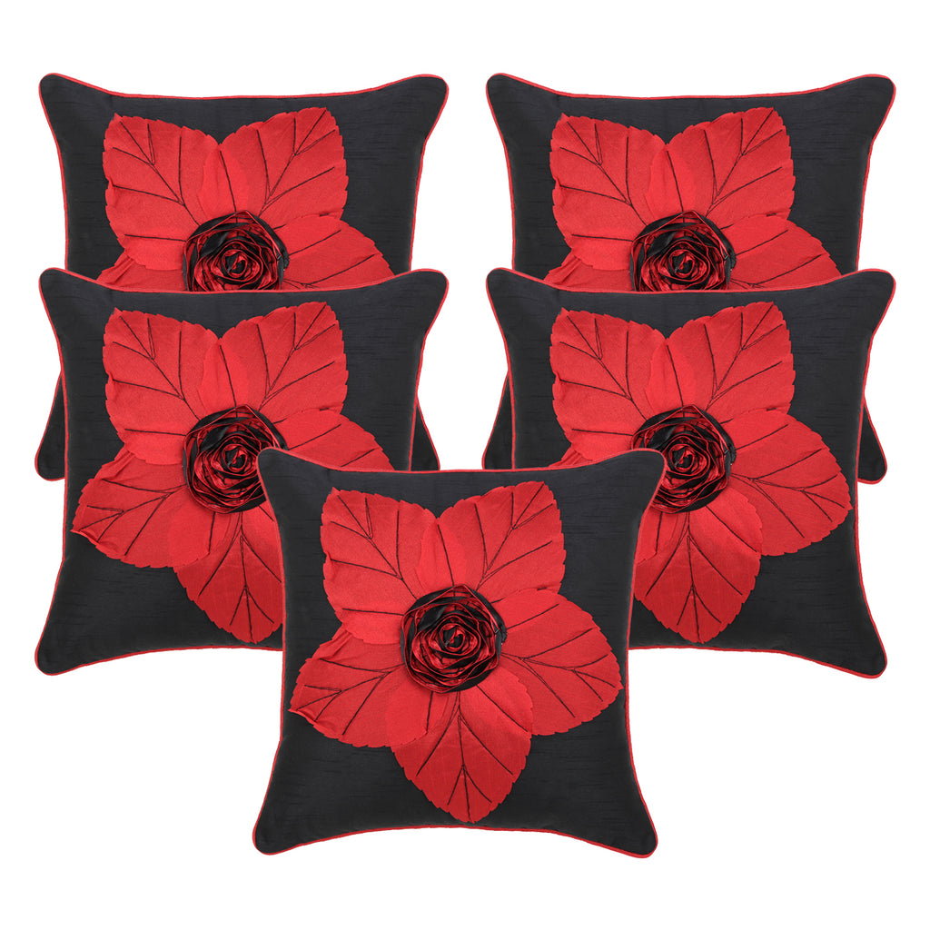 Desi Kapda Embroidered Cushions Cover (Pack of 2, 40 cm*40 cm, Black, Red)