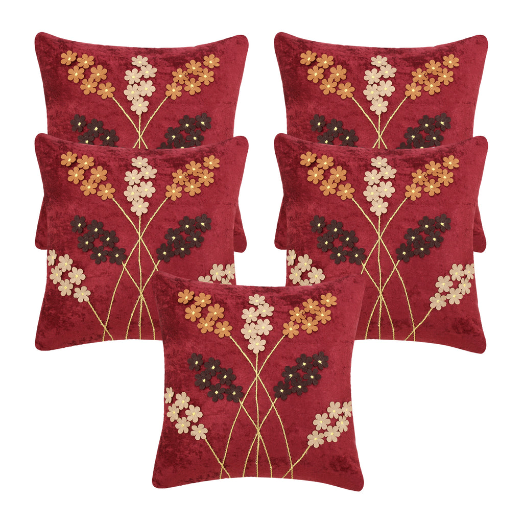 Desi Kapda Floral Cushions Cover (Pack of 5, 40 cm*40 cm, Red)