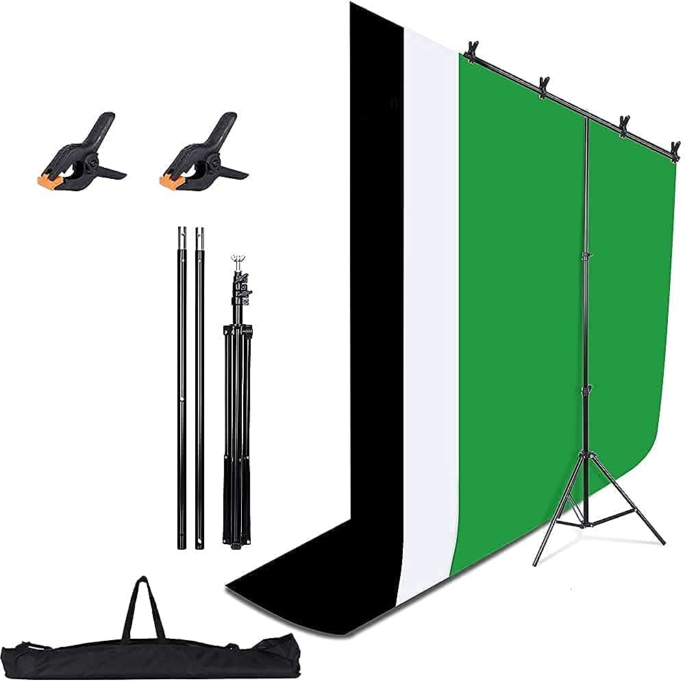 Open Box, Unused HIFFIN®Green Screen Backdrop 6x10 ft with Stand - 6x9FT Photography Backdrop (Black/Green/White Backdrop)