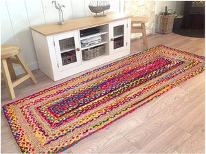 Detec™ Braided Rug in Ecofriendly Recycled Cotton Chindi and Jute – Colorful Contemporary Design 
